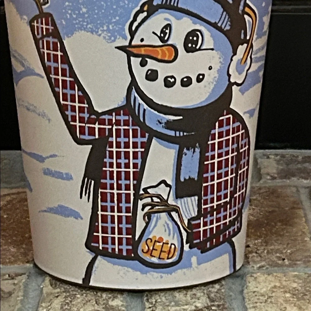 NEW! Vintage Inspired Winter Snowman Metal Wall Pocket Metal Bucket Vase